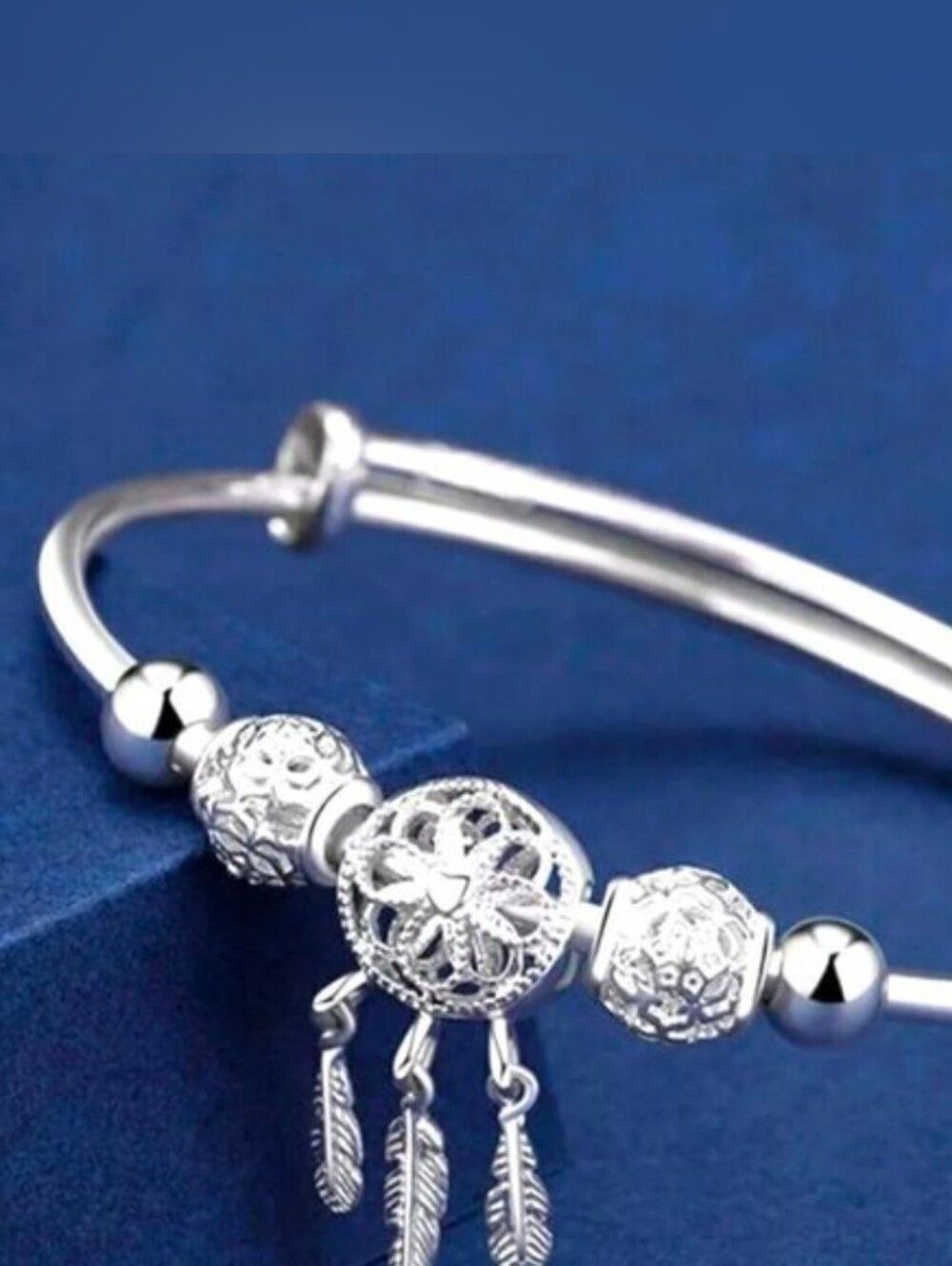 Spherical Dreamcatcher Detailed with Lattice Filigree 99.9 % Silver Bracelet
